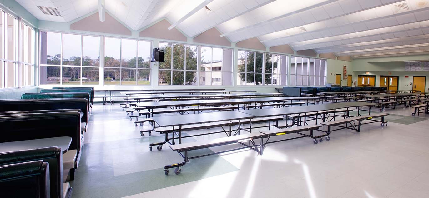 Interior of a school cafeteria
