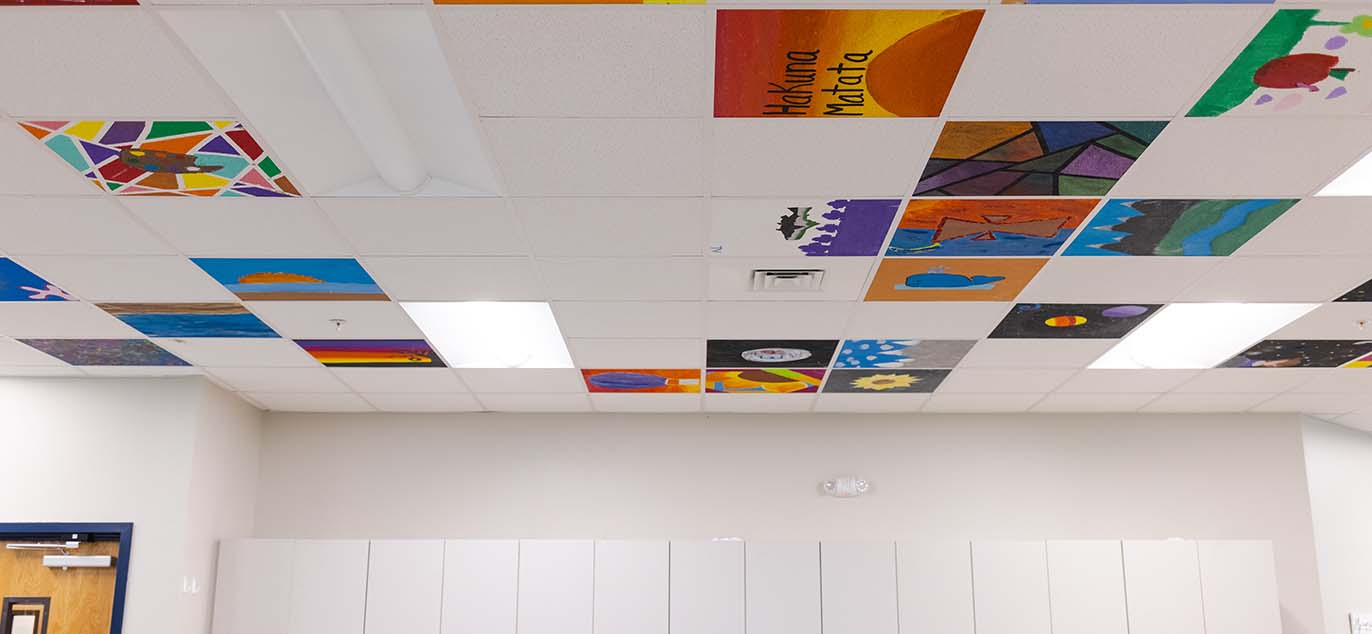 View of colorful ceiling tiles