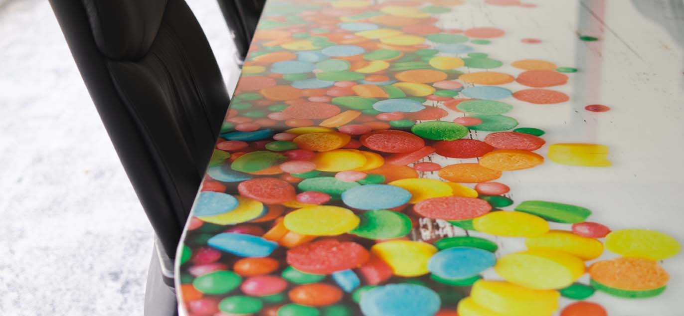 Close-up of colorful table