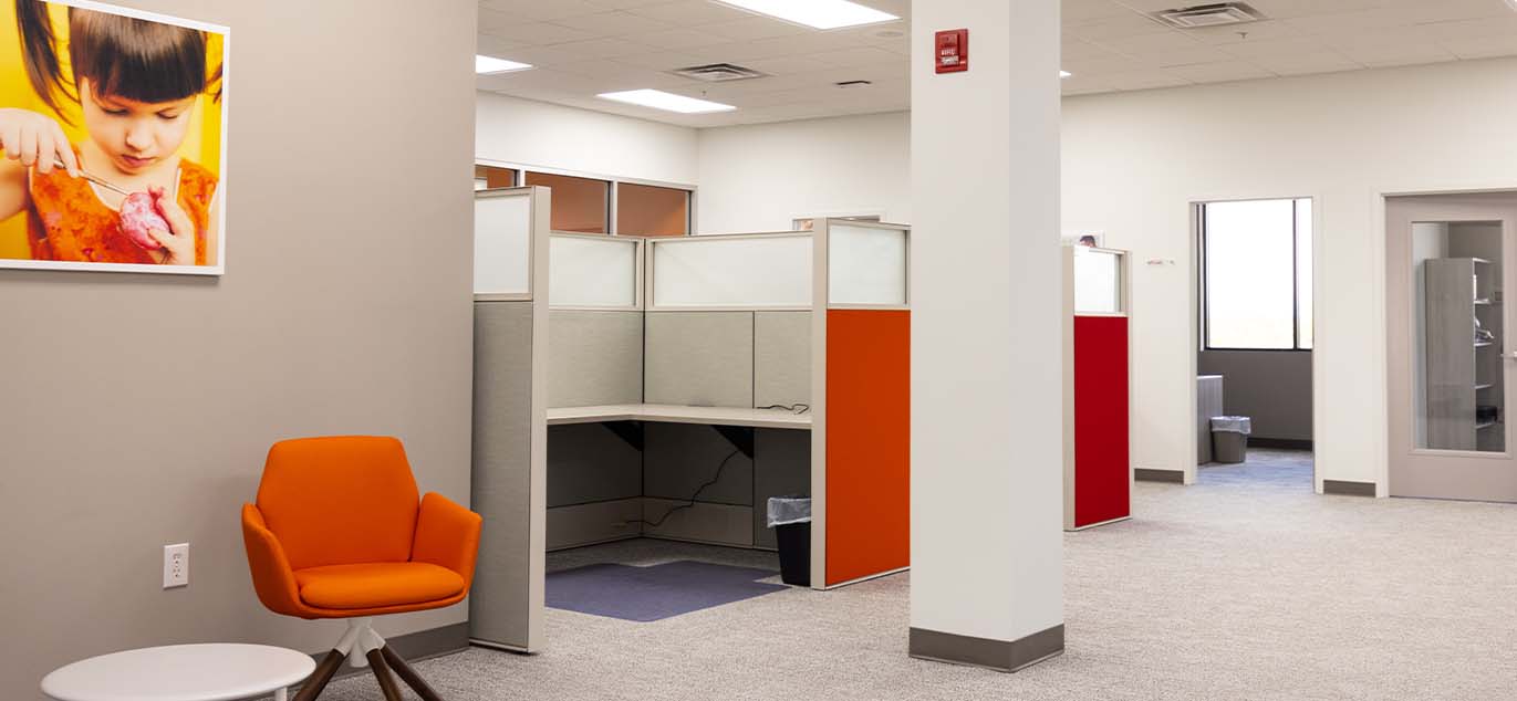 View of colorful cubicles